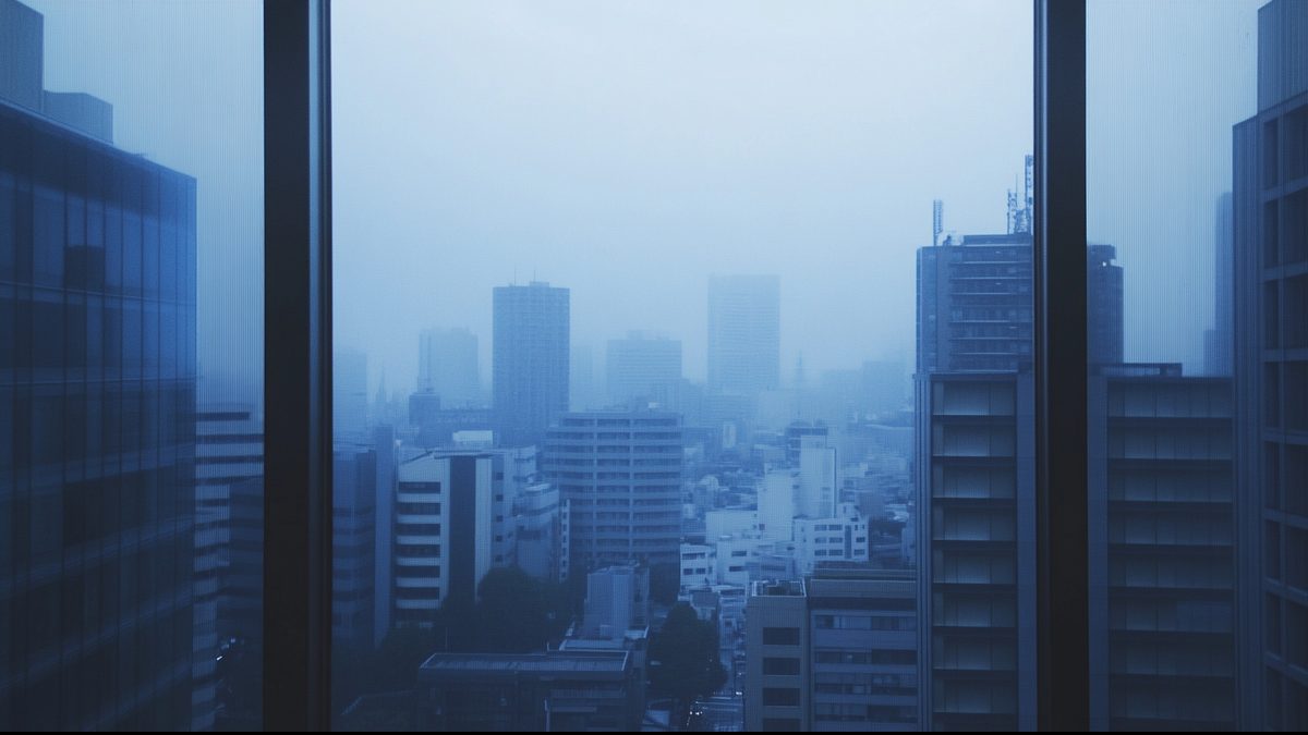 渋谷の朝のオフィス街の遠景