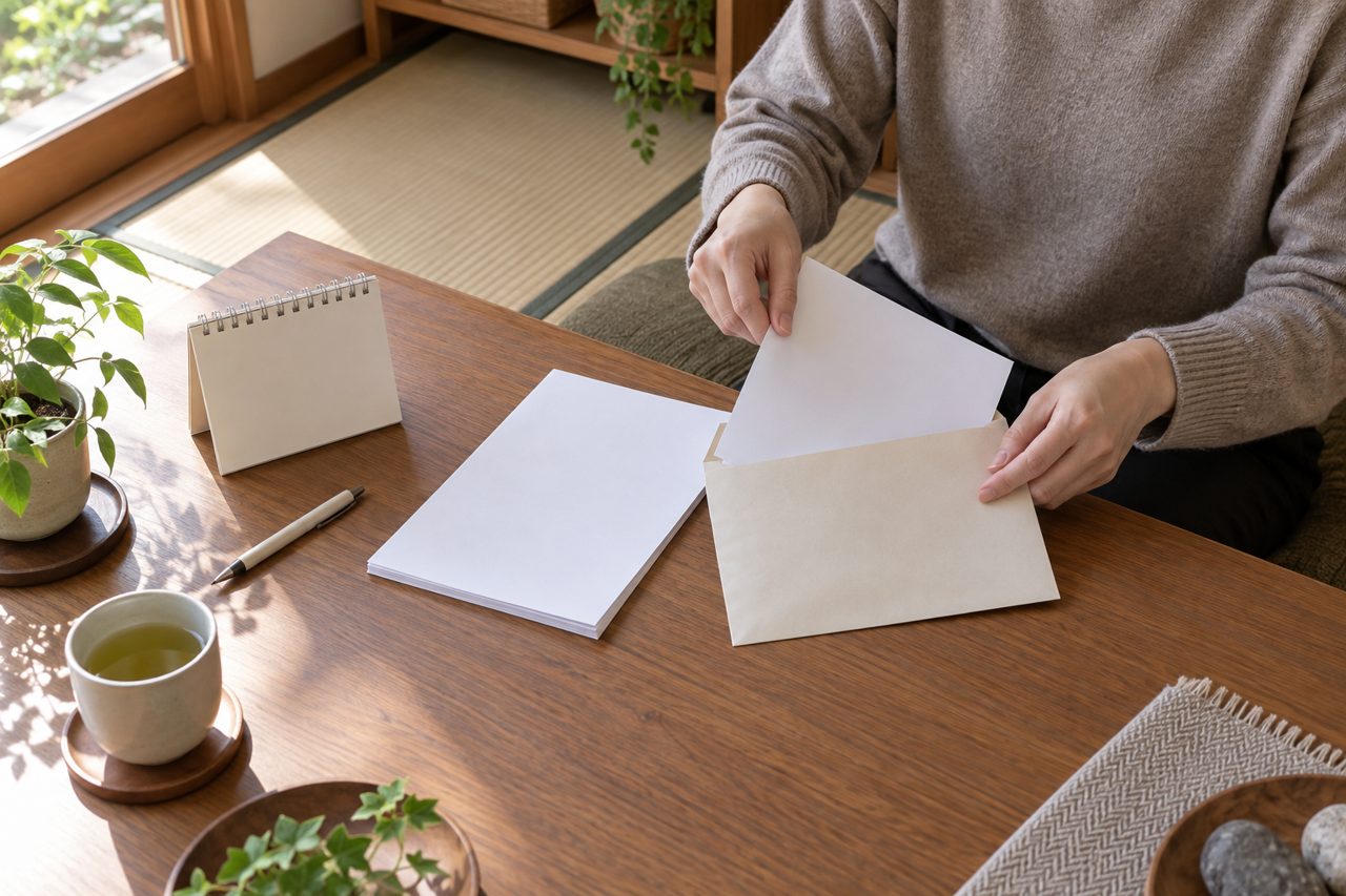 契約書類と封筒を前に期限を確認する手元