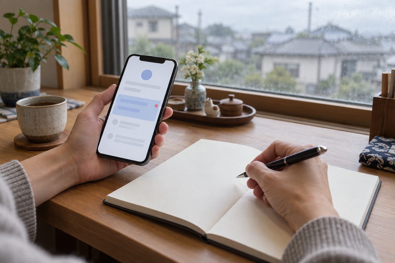 支払い案内のメールを確かめるスマートフォン