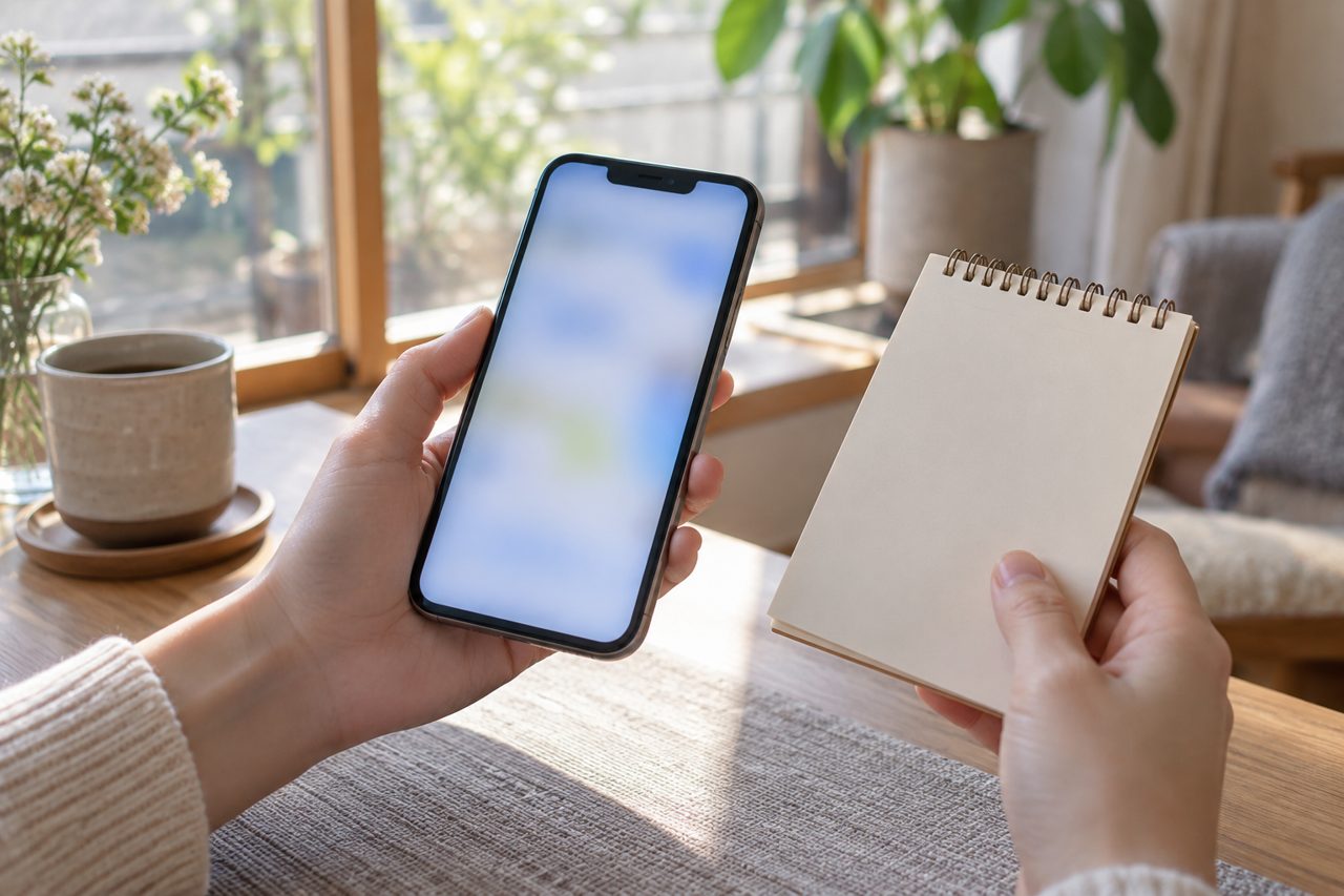 スマートフォンで契約画面を確認する人の手元