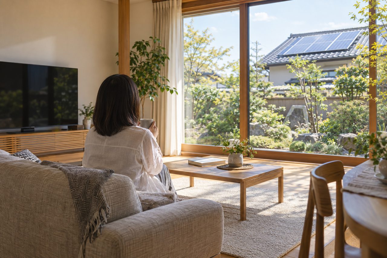 昼の自然光が差す居間で家電を使う暮らし