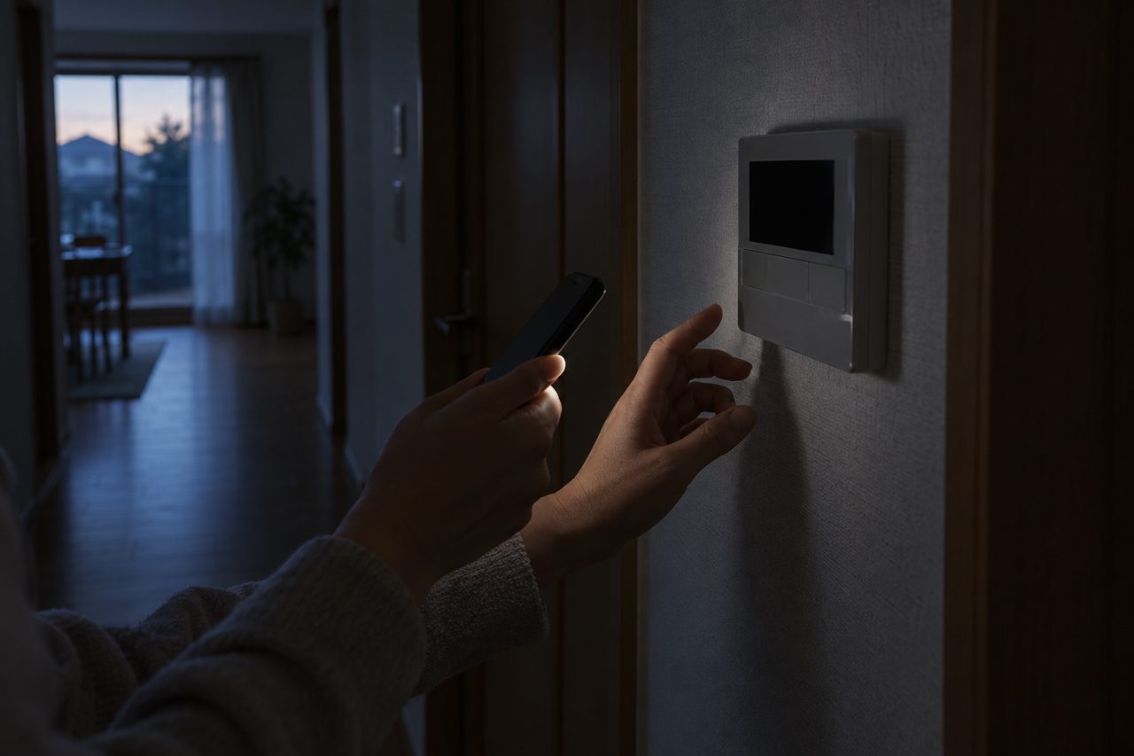 停電後の暗い廊下で消えたリモコンを照らす手元